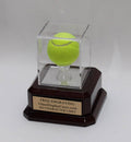 Tennis Ball Personalized Acrylic Display Case with Piano Finish Rose Wood Platform Base -