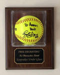 Softball Display Case: Walnut or Black Wood Plaque, Free Engraving