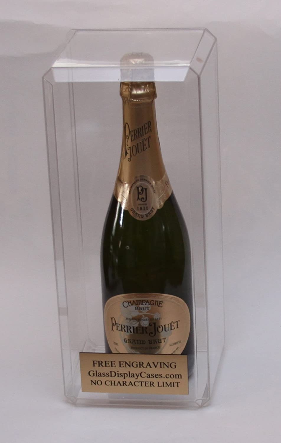 Wine or Champagne Liquor Bottle Beverage Acrylic Display Case with Beveled Edges - FREE ENGRAVING