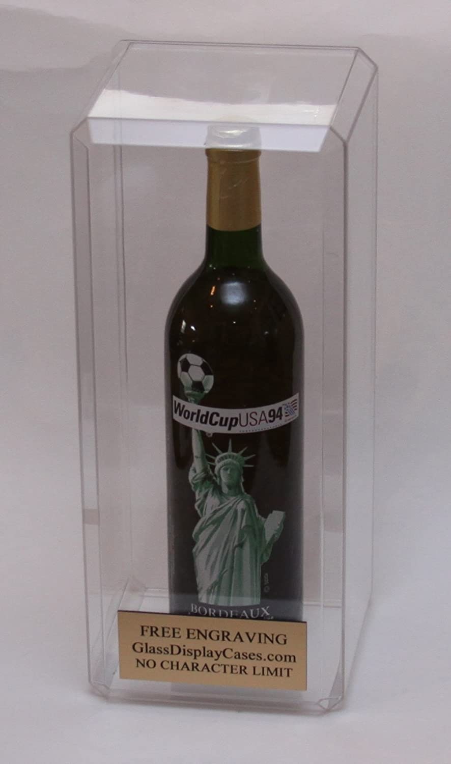 Wine or Champagne Liquor Bottle Beverage Acrylic Display Case with Beveled Edges - FREE ENGRAVING