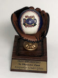 Personalized Baseball Display Stand: Hand-Painted Ceramic-Resin Holder, Engraved Maple Wood Base