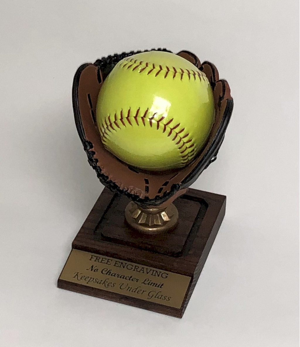 Personalized Softball Display Stand: Hand-Painted Resin, Maple Wood Base