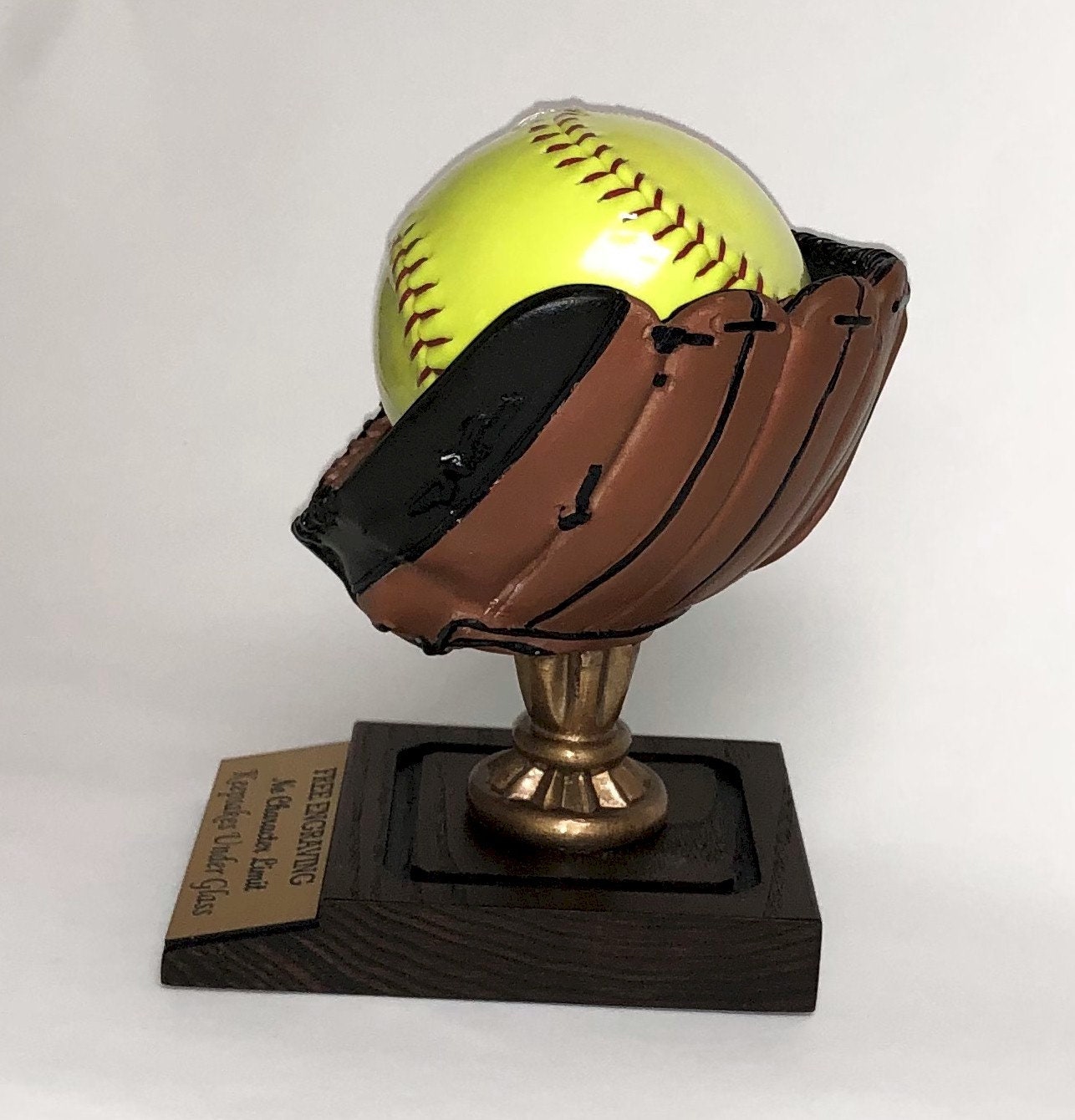 Personalized Softball Display Stand: Hand-Painted Resin, Maple Wood Base