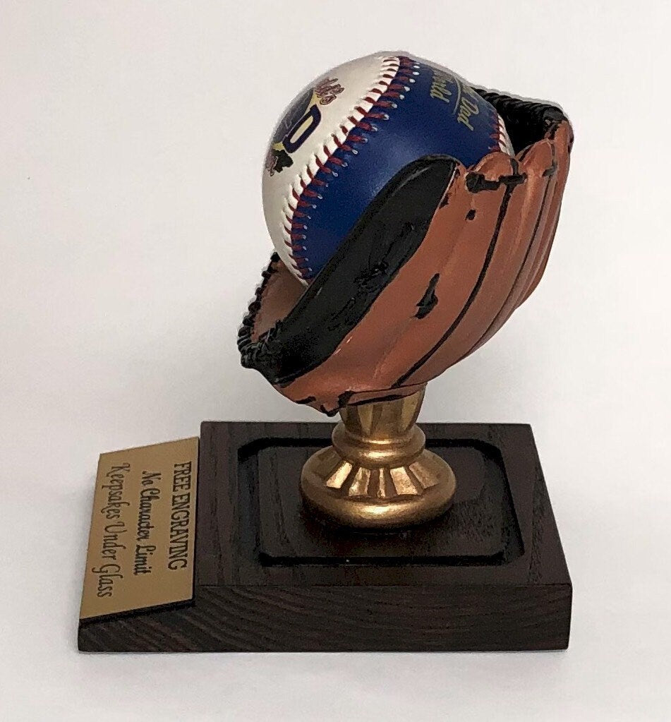 Personalized Baseball Display Stand: Hand-Painted Ceramic-Resin Holder, Engraved Maple Wood Base
