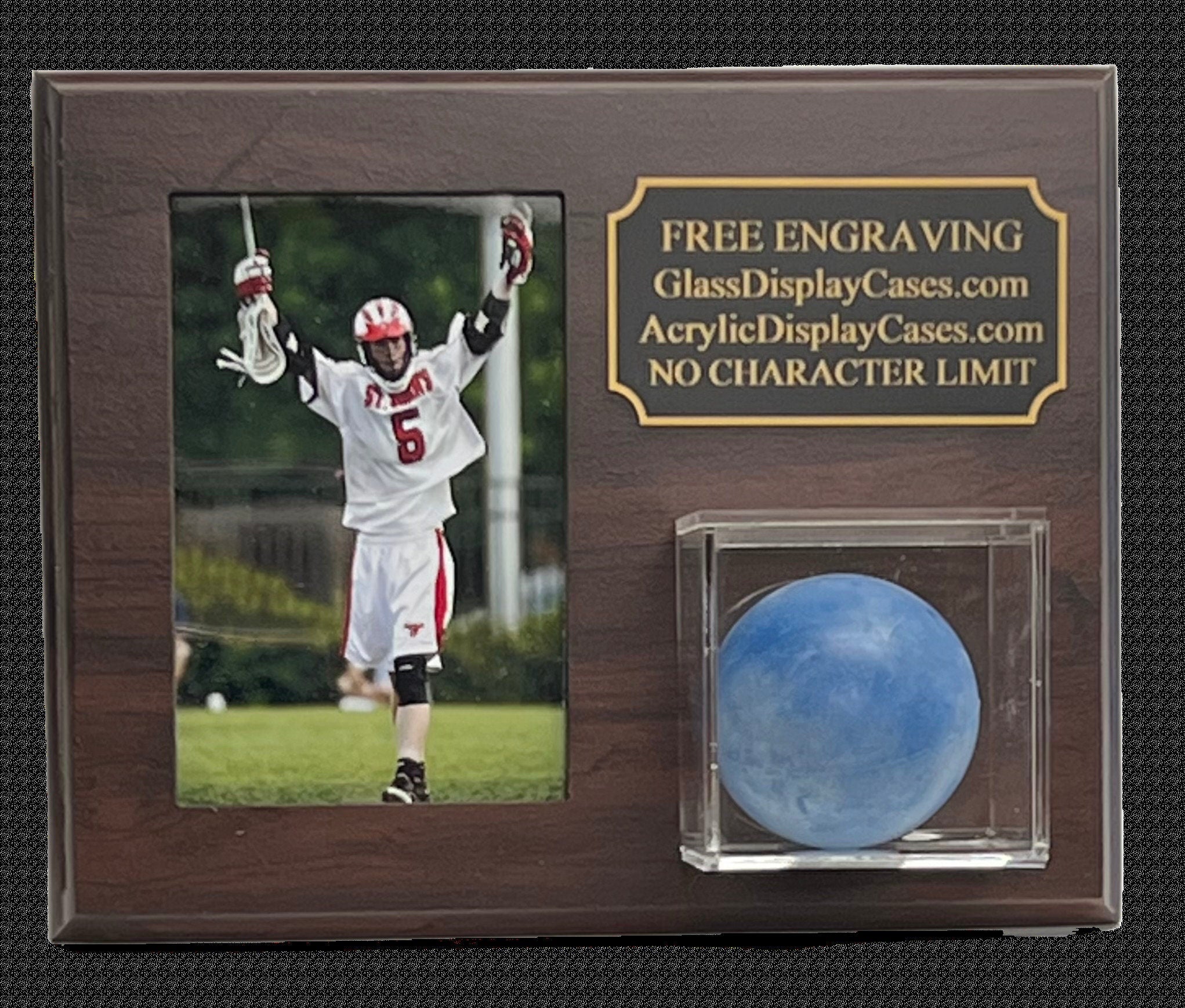 Personalized Lacrosse Ball & 5x7 Photo Wall Mount or Table Top Display Case -  Cherry Finish