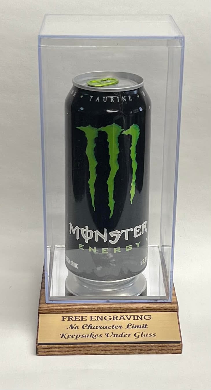 Personalized Acrylic Beer Can Display Case For a 16oz: Mahogany or Black Wood Base