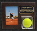 Personalized Tennis Ball Display Case with 5x7 Photo - Cherry Finish Wood Plaque