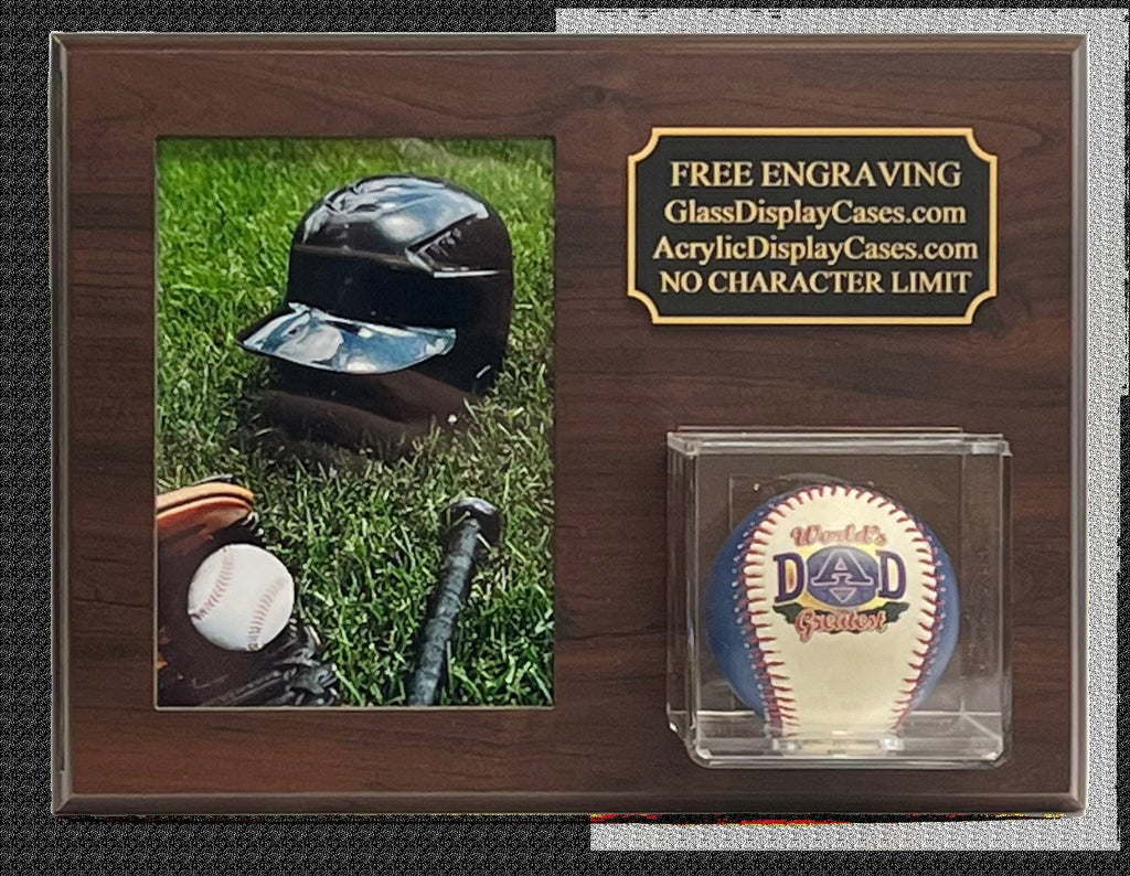 Personalized Baseball Wall Mount or Table Top Display Case: 5x7 Photo, Cherry Finish Wood Plaque