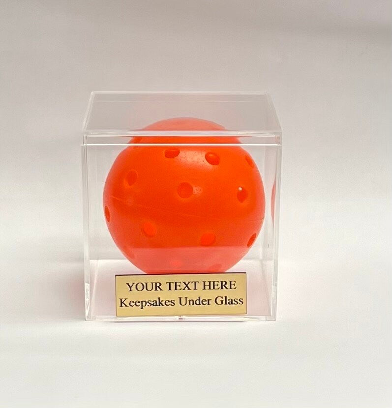 Pickleball Acrylic Display Case with Custom Stand For a Single Ball - Free Personalized Engraving