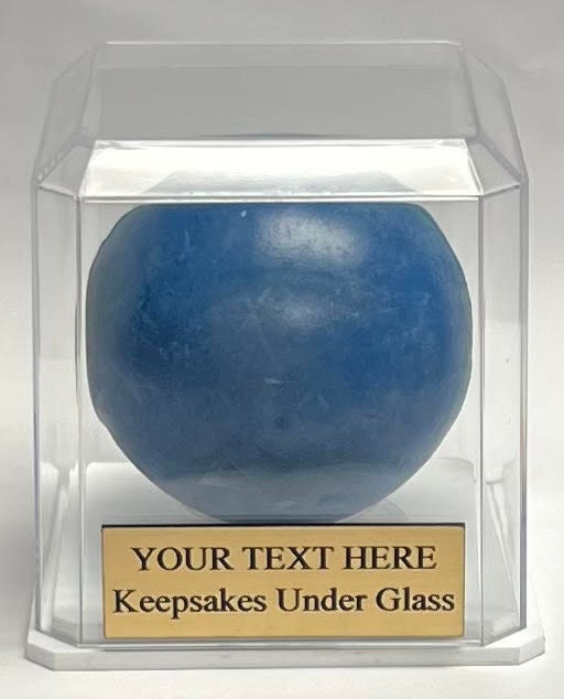 Lacrosse Ball Display Case: Beveled Edges, Custom Engraved Stand