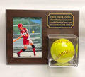 Personalized Softball & 8x10 Wall Mount Display Case: Cherry Finish Wood Plaque, Free Photo Printing