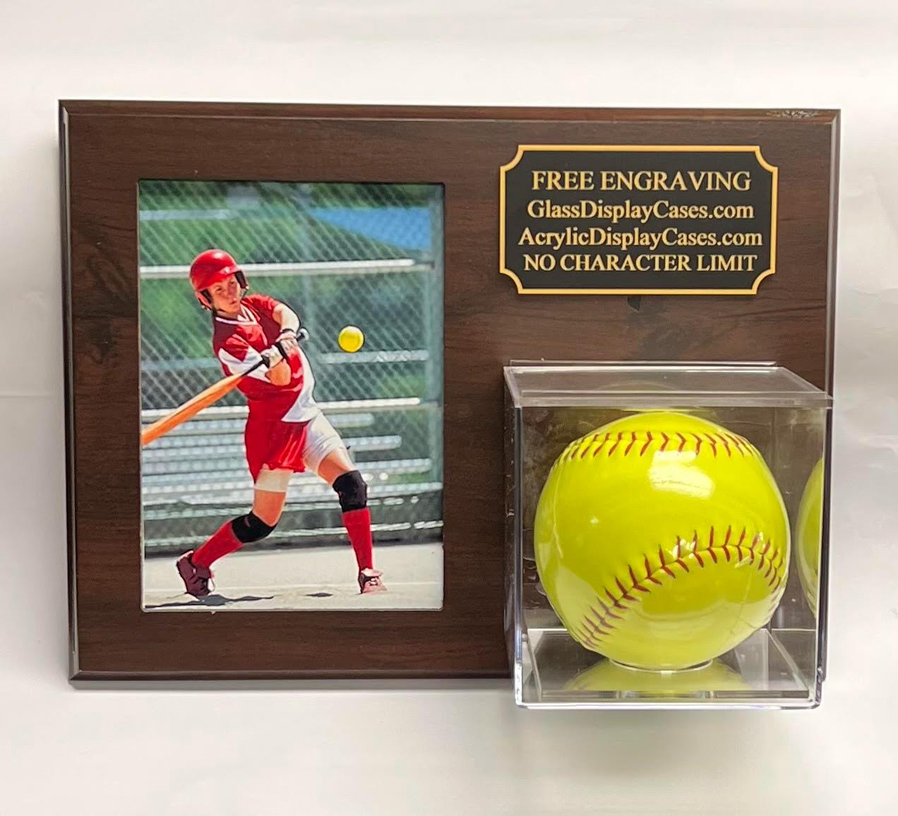 Personalized Softball - 5x7 Picture Display Case: Cherry Finish Wood Plaque, Free Photo
