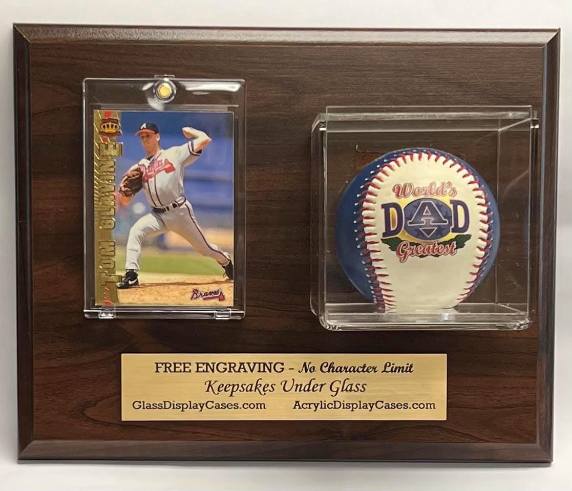 Personalized Baseball & Trading Card Display Case: Cherry Finish Wood Plaque