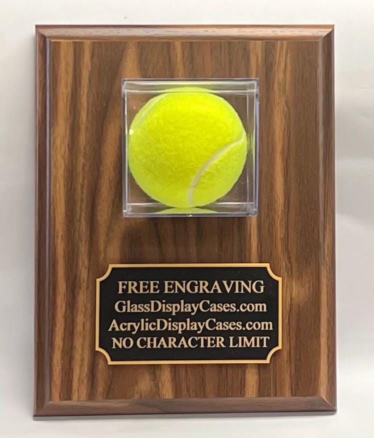 Personalized Tennis Ball Display Case: Walnut Wood Wall Mount with Free Engraving