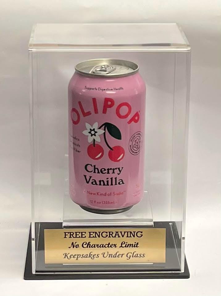 Beer or Soda Can Personalized Acrylic Display Case with Custom Riser Base - Free Engraving
