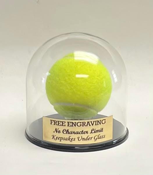 Tennis Ball Glass Display Case Round Dome with Engraved Nameplate