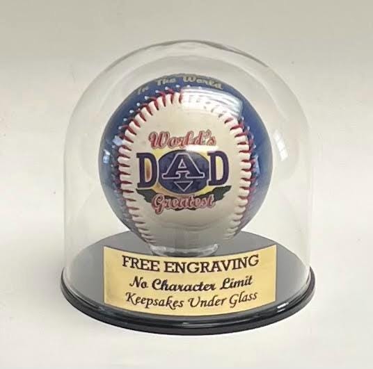 Single Baseball Glass Display Case Round Dome With Black Base & Free Engraved Nameplate