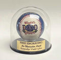 Single Baseball Glass Display Case Round Dome With Black Base & Free Engraved Nameplate
