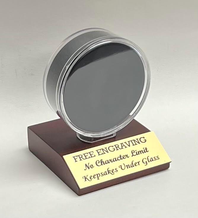 Personalized Hockey Puck Display Case: Engraved Acrylic Holder, Cherry or Black Finish Base