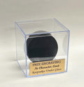 Hockey Puck Acrylic Display Case with Fitted Lid and Custom Ball Stand - Free Engraving
