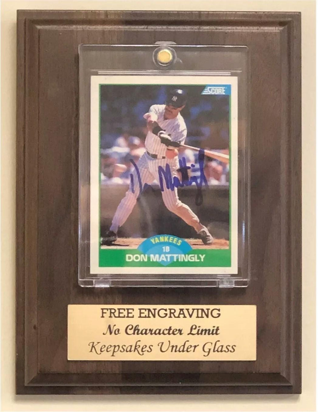 Baseball Trading Card Display Case: Walnut Finish Wood Plaque