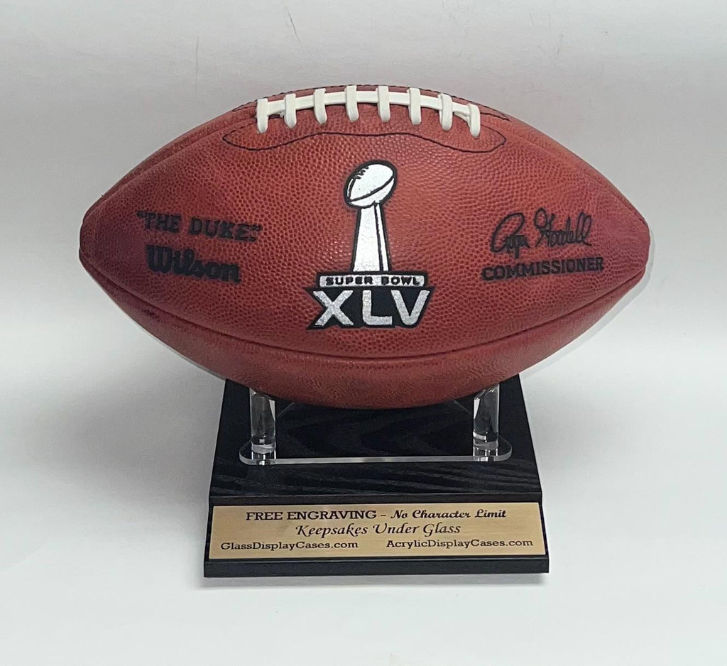 Personalized Football Display Stand: Mahogany or Black Finish Solid Wood Base, Custom Nameplate