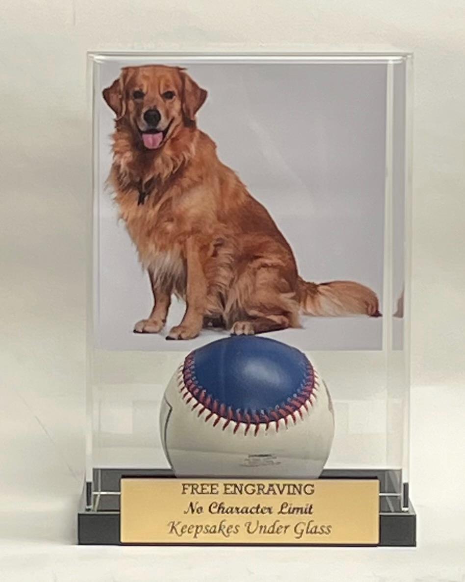 Pet Memorial Acrylic Display Case: Photo, Ball & Free Engraving