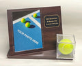 Tennis Ball Display Case: 5x7 Photo, Cherry Finish Wood, Free Picture Printing and Engraving