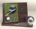 Cherry Finish Wood Baseball & 4x6 Photo Display Case: Engraved Name Plate