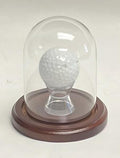 Golf Ball Hole In One Display Case - Round Dome - Walnut Finish Wood Base, Engraved Nameplate