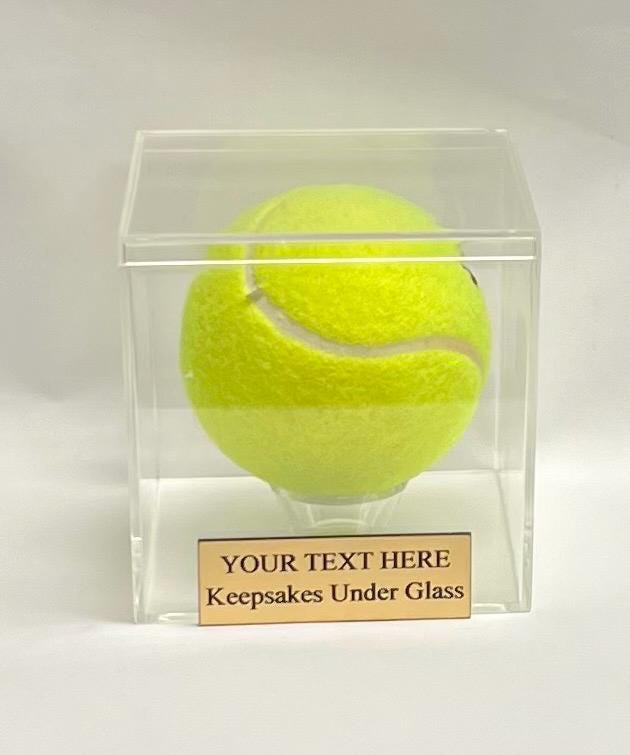 Engraved Acrylic Tennis Ball Display Case with a Fitted Lid & Custom Stand