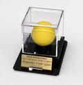 Lacrosse Ball Acrylic Personalized - Engraved Display Case with a Black Octagon Base and Custom Stand